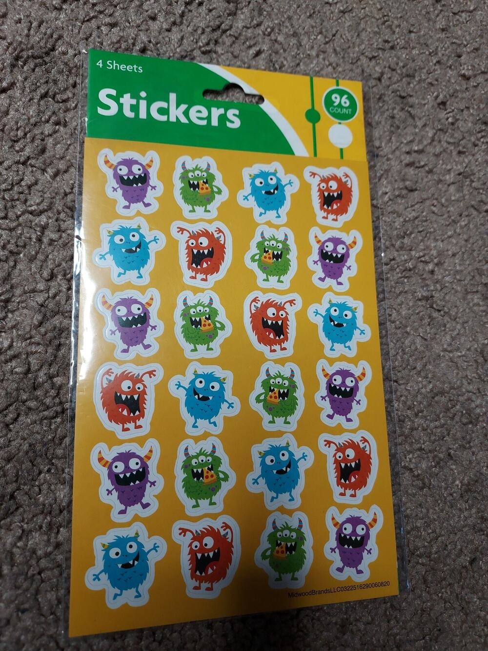 New Midwood Brands Cute Monster Stickers 4 Sheets 96 Stickers